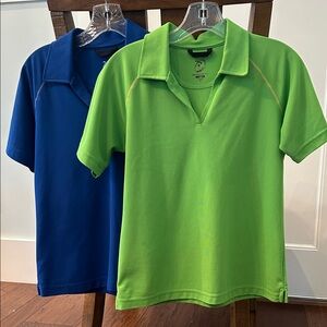 Golf Polo TWO Blue and Lime Green Zero Restriction CVS Charity Classic LIKE NEW